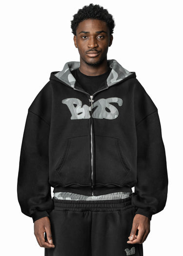 BLACK CAMO GREY ZIP HOODIE
