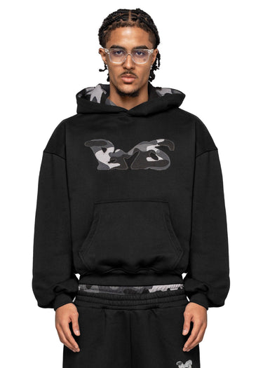 WAFFLE CAMO BLACK BLACK HOODIE hoodie-front