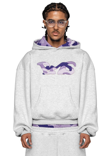 WAFFLE CAMO GREY PURPLE HOODIE Front