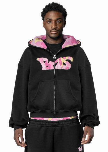 BLACK CAMO PINK ZIP HOODIE