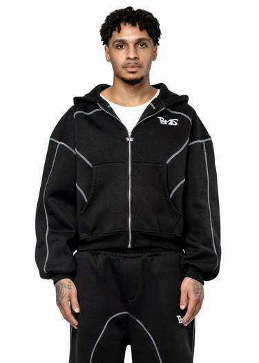 GREY LINE BLACK ZIP HOODE