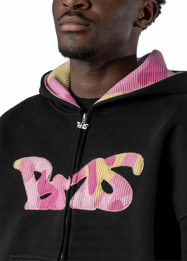 BLACK CAMO PINK ZIP HOODIE