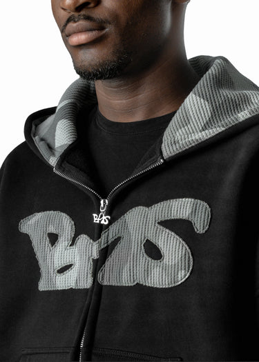 BLACK CAMO GREY ZIP HOODIE