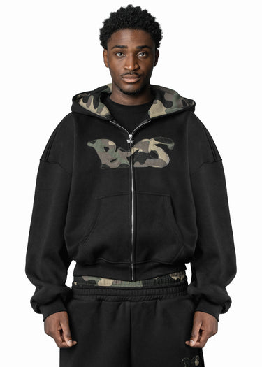 BLACK CAMO GREEN ZIP HOODIE
