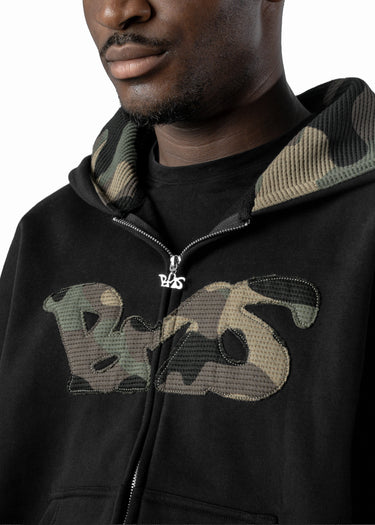 BLACK CAMO GREEN ZIP HOODIE