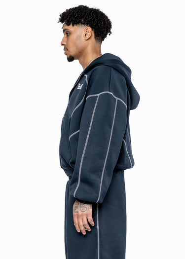 GREY LINE NAVY ZIP HOODIE