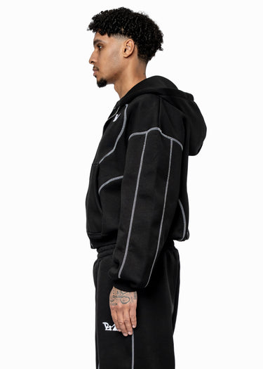GREY LINE BLACK ZIP HOODE
