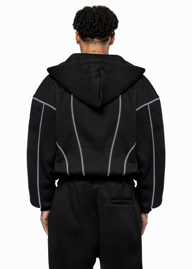 GREY LINE BLACK ZIP HOODE