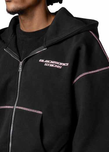 BLACKMONEY BLACK LINE PINK ZIP HOODE