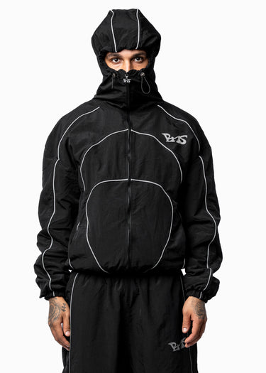 BLACK NYLON ZIP HOODIE - BMS