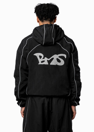 BLACK NYLON ZIP HOODIE - BMS