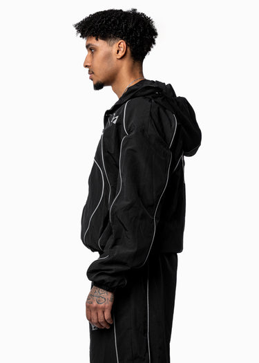BLACK NYLON ZIP HOODIE - BMS