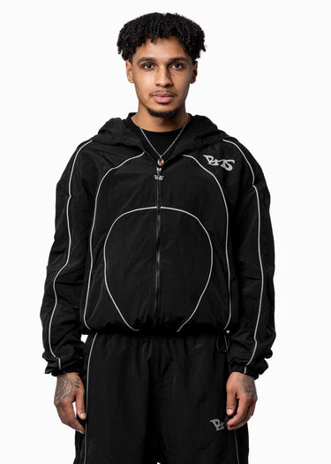 BLACK NYLON ZIP HOODIE - BMS