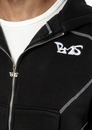 GREY LINE BLACK ZIP HOODE