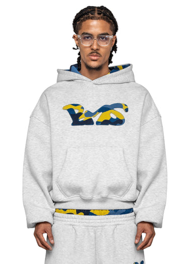 WAFFLE CAMO GREY NAVY YELLOW Hoodie Front